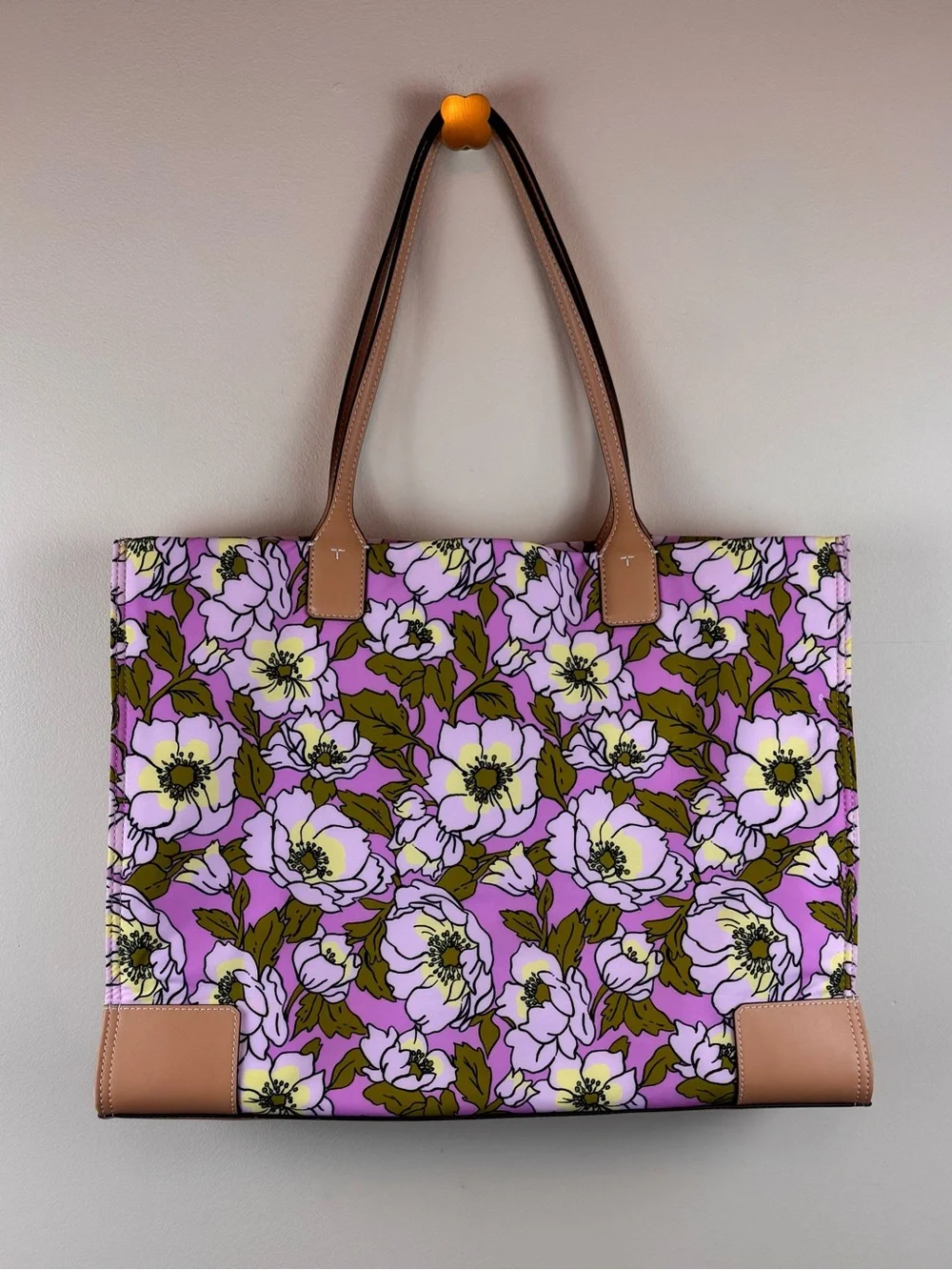 Tory Burch Ella Flower-Print Tote Bag in Aster Pink Flower